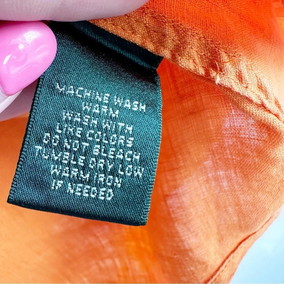 Lauren Ralph Lauren Linen Tunic Size XL Orange Button Front Collared 3/4 Sleeve - Picture 7 of 8